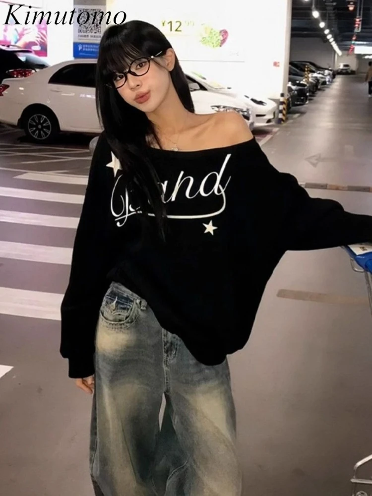 Kimutomo Sweatshirts Women Vintage Letter Printed Diagonal Collar Long Sleeve Loose Off Shoulder Tops Y2k Harajuku Female
Kimutomo Sweatshirts Women Vintage Letter Printed Diagonal Collar Long Sleeve Loose Off Shoulder Tops Y2k Harajuku Female