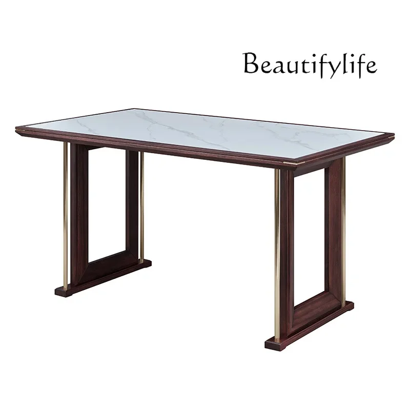 Modern new Chinese rock slab rectangular solid wood leather dining chair dining room furniture ebony dining table
Modern new Chinese rock slab rectangular solid wood leather dining chair dining room furniture ebony dining table