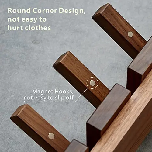 Walnut Wood Flip-Down Wall Rack Featuring Six Secure Hooks For Coats, Hats, Bags, Towels And Keys In Entryway
Walnut Wood Flip-Down Wall Rack Featuring Six Secure Hooks For Coats, Hats, Bags, Towels And Keys In Entryway