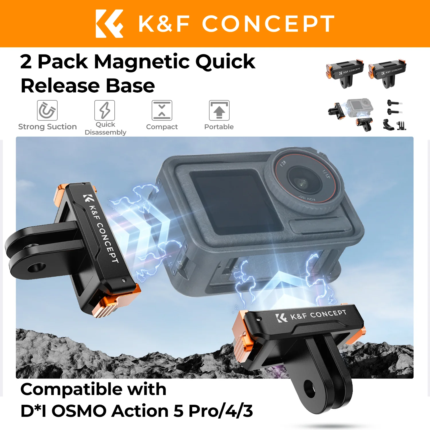 K&F CONCEPT 2 Pack Magnetic Quick Release Mount for DJI Osmo Action 5 Pro/4/3 with 1/4" Thread Adapter Bracket Camera Interface
K&F CONCEPT 2 Pack Magnetic Quick Release Mount for DJI Osmo Action 5 Pro/4/3 with 1/4" Thread Adapter Bracket Camera Interface