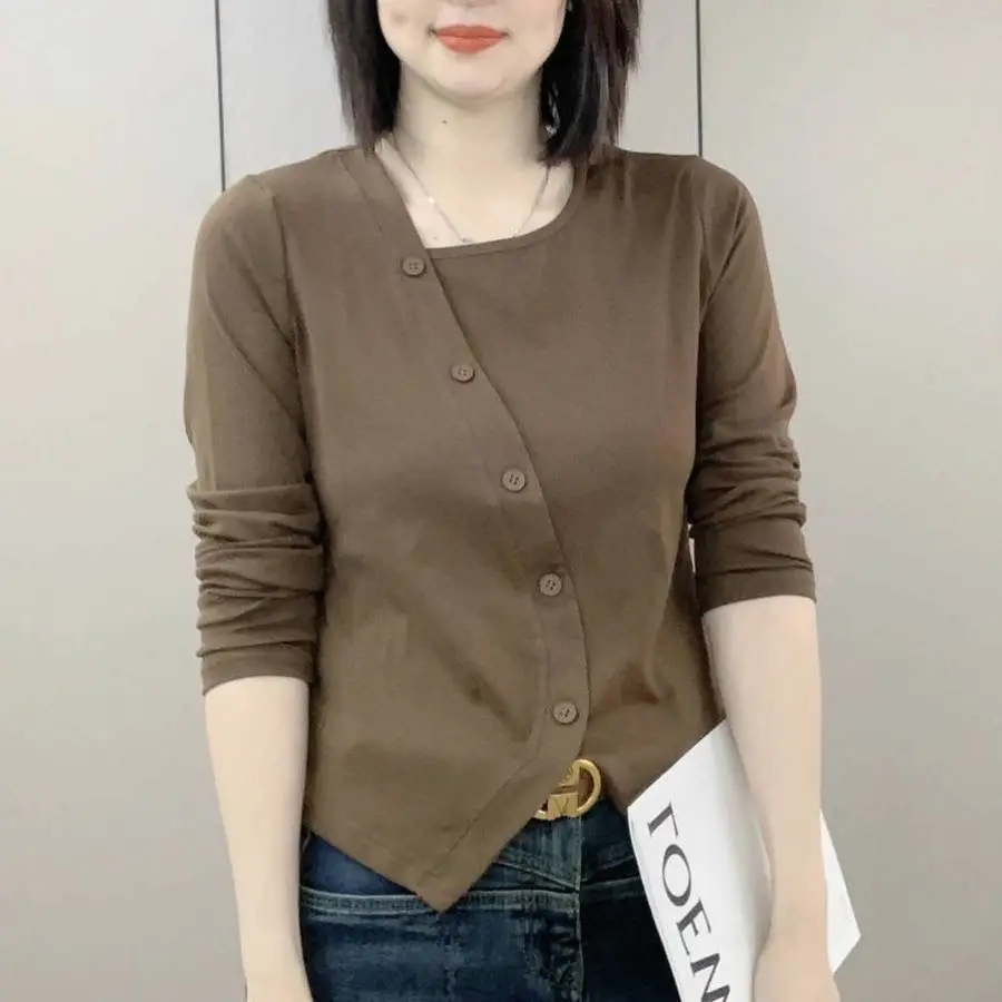 Spring Autumn New Long Sve Women's T-irt Collar Irregular Base irt Korean Sle Versatile Slimming Top
Spring Autumn New Long Sve Women's T-irt Collar Irregular Base irt Korean Sle Versatile Slimming Top