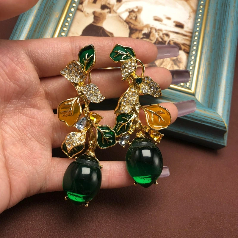 Copper Material Electroplated Dangle Earrings Green Leaf Enamel Glazed Emerald Glazed Gemstone Earrings for Women Statement Craf
Copper Material Electroplated Dangle Earrings Green Leaf Enamel Glazed Emerald Glazed Gemstone Earrings for Women Statement Craf