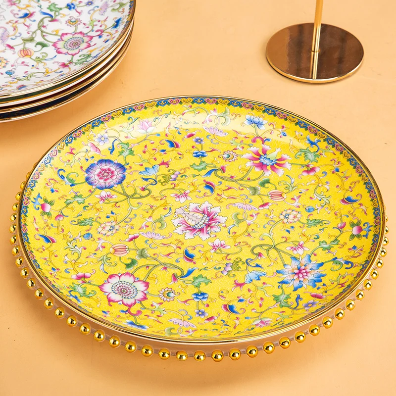 Enamel Gold Edged Steak Plate Chinese Household Dish Large Flat Dish Ceramic Tableware
Enamel Gold Edged Steak Plate Chinese Household Dish Large Flat Dish Ceramic Tableware