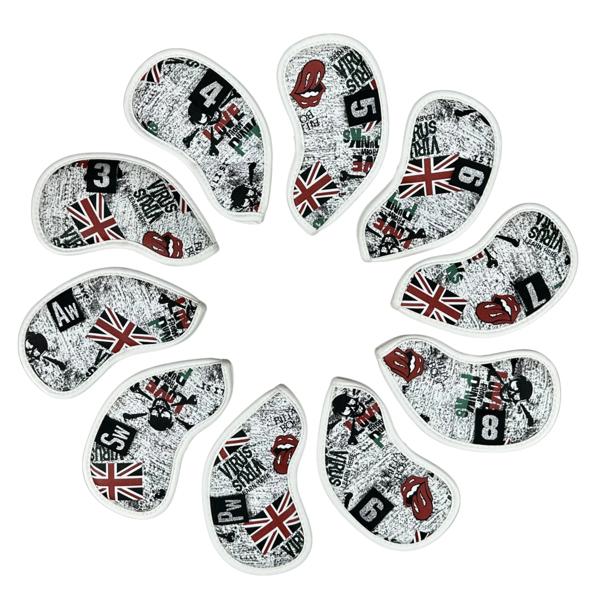 10Pcs Golf Iron Headcover UK Flag Skull With Number Tags Thick PU Artificial Leather Iron Club Head Cover
10Pcs Golf Iron Headcover UK Flag Skull With Number Tags Thick PU Artificial Leather Iron Club Head Cover