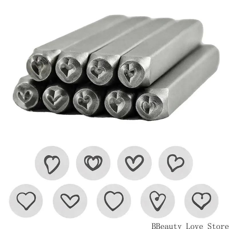 Portable 9pcs Heart Shaped Sturdy Steel Stamps 3MM Designs Accessory for Personalize Jewelry and Craft Projects
Portable 9pcs Heart Shaped Sturdy Steel Stamps 3MM Designs Accessory for Personalize Jewelry and Craft Projects