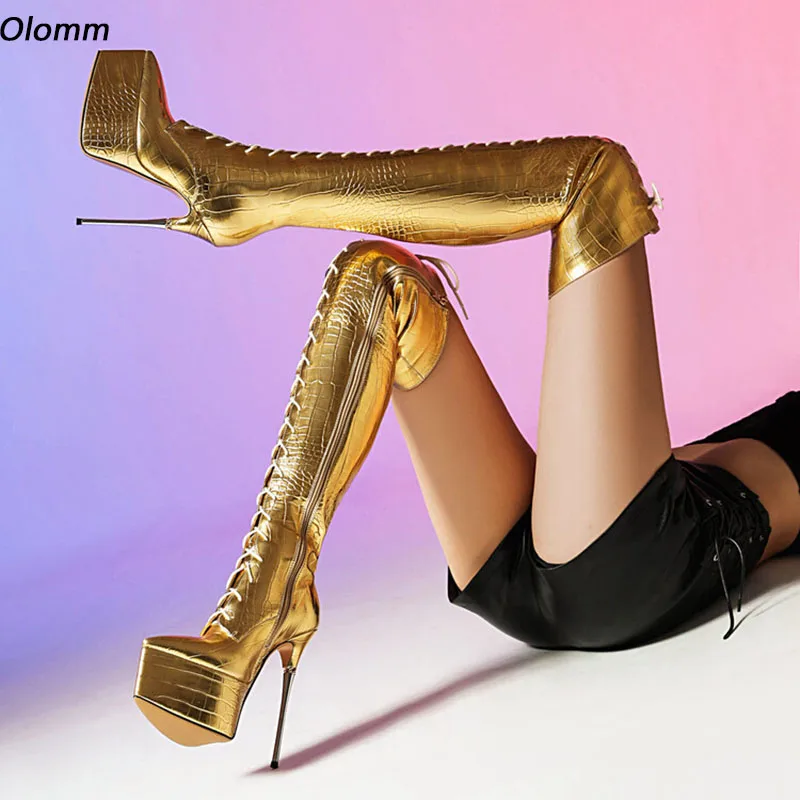 Olomm 2025 Women Winter Over Knee Boots Crocodille Side Zipper Stiletto Heels Pointed Toe Gold Party Shoes Plus US Size 3-10.5
Olomm 2025 Women Winter Over Knee Boots Crocodille Side Zipper Stiletto Heels Pointed Toe Gold Party Shoes Plus US Size 3-10.5