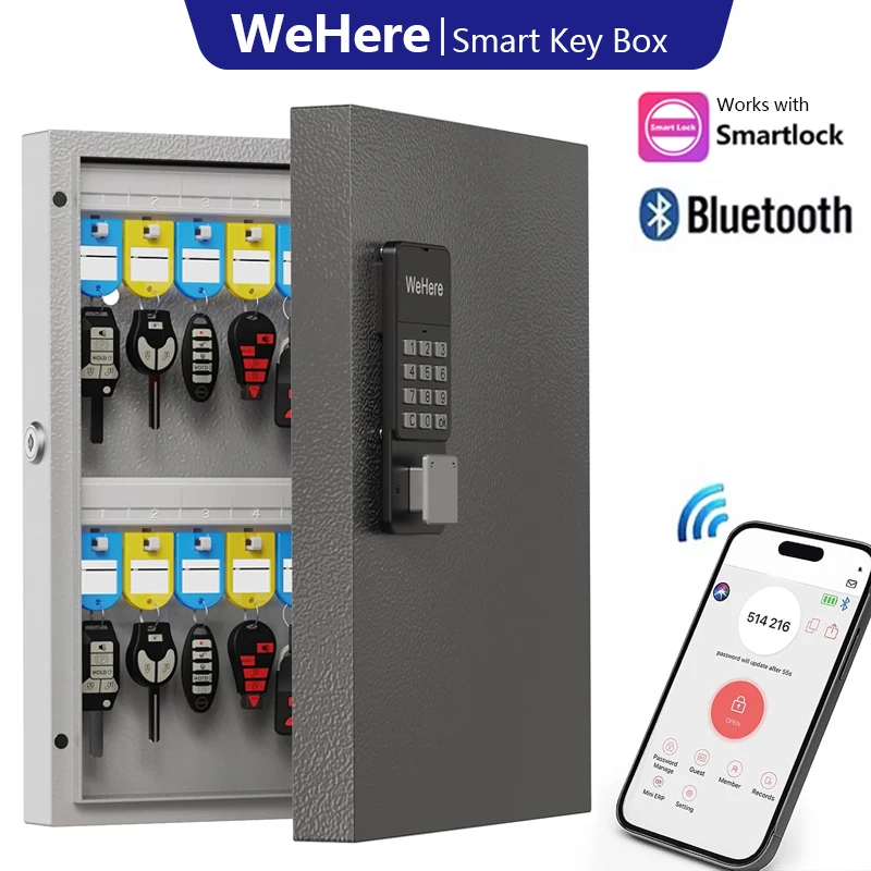 Разблокировка удаленной авторизации WeHere Smart Lock Box, настенное крепление для шкафа для хранения на 32 ключа, OTP/APP Bluetooth/WiFi/код/ключ разблокировки
Разблокировка удаленной авторизации WeHere Smart Lock Box, настенное крепление для шкафа для хранения на 32 ключа, OTP/APP Bluetooth/WiFi/код/ключ разблокировки