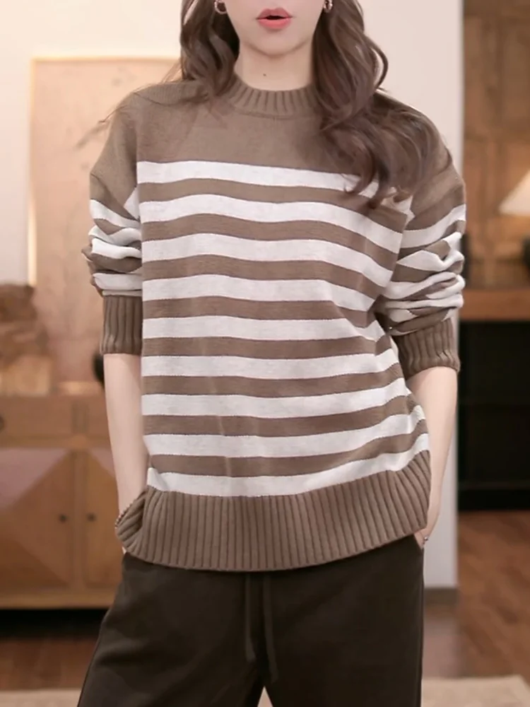 Женский свитер Laid-ba в полоску, коричневый, модный, универсальный, стройнящий, больших размеров, в корейском стиле, повседневный, для работы
Женский свитер Laid-ba в полоску, коричневый, модный, универсальный, стройнящий, больших размеров, в корейском стиле, повседневный, для работы