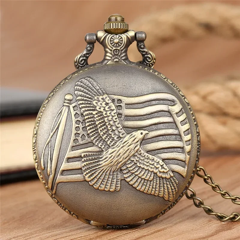 Antique Bronze US Flag Peace Dove Quartz Pocket Watch with Sweater Necklace Chain Men Women Collectable Timepiece Clock Gift
Antique Bronze US Flag Peace Dove Quartz Pocket Watch with Sweater Necklace Chain Men Women Collectable Timepiece Clock Gift