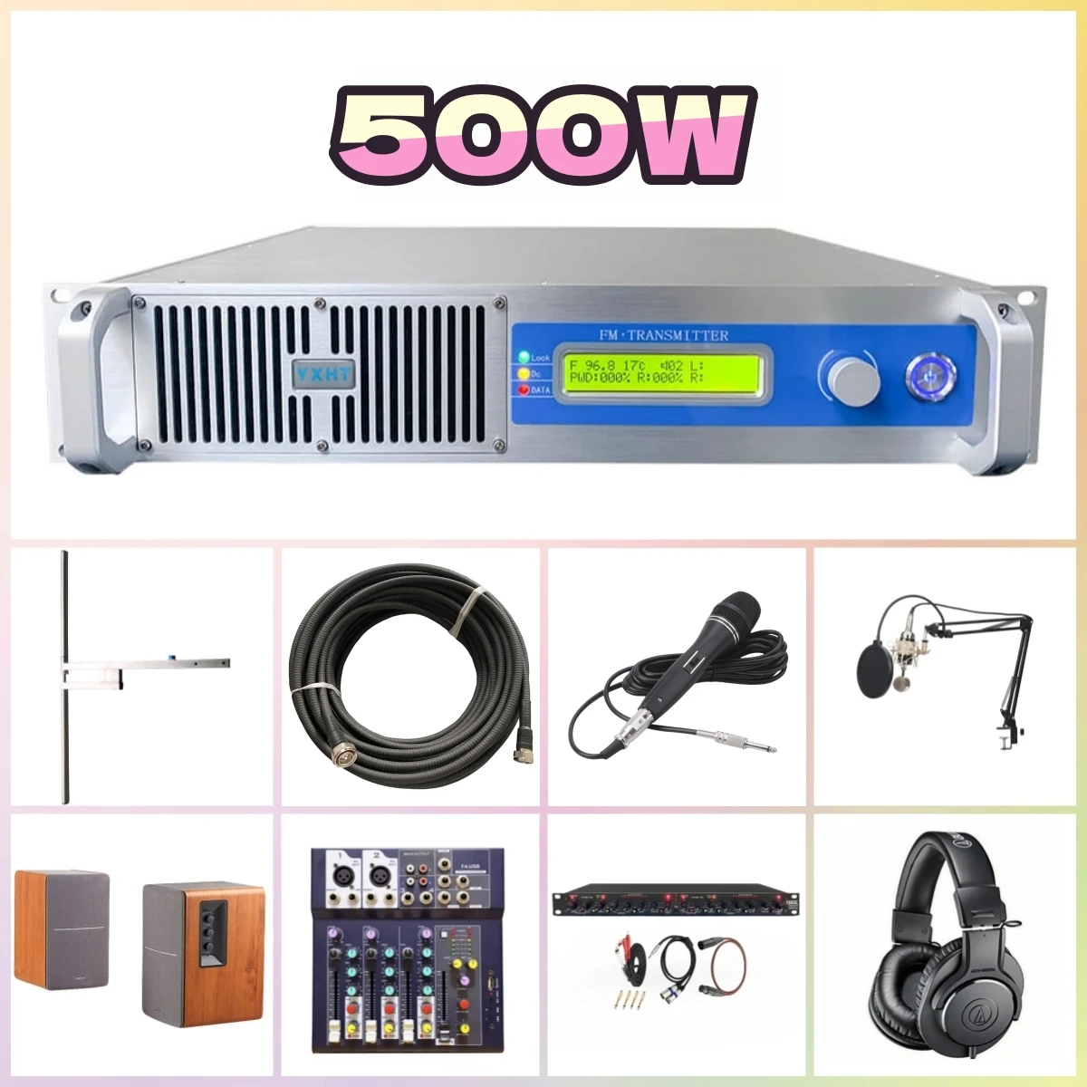 YXHT-1 500W FM Broadcast Radio Transmitter Kit – Complete System with Transmitter, Antenna & Cable
YXHT-1 500W FM Broadcast Radio Transmitter Kit – Complete System with Transmitter, Antenna & Cable