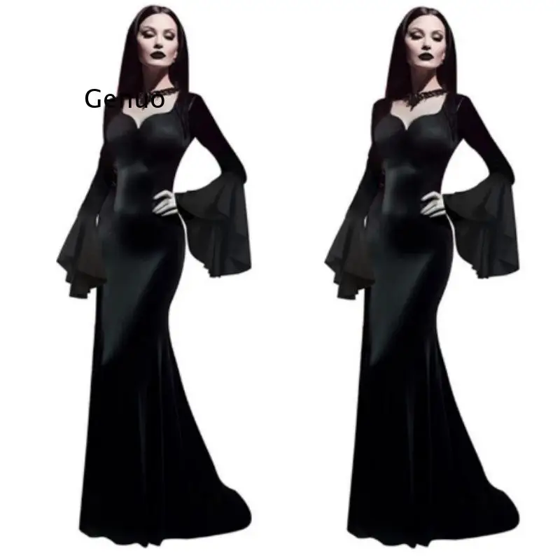 2026 Women Gothic Maxi Dress Halloween Costume Black Long Sleeve Mermaid Dress with Flared Cuffs
2026 Women Gothic Maxi Dress Halloween Costume Black Long Sleeve Mermaid Dress with Flared Cuffs