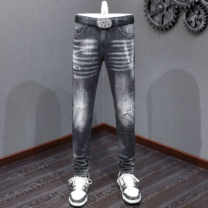 Fashion Designer Men Jeans High Quality Retro Black Gray Stretch Skinny Fit Ripped Jeans Men Brand Vintage Denim Pants Hombre
Fashion Designer Men Jeans High Quality Retro Black Gray Stretch Skinny Fit Ripped Jeans Men Brand Vintage Denim Pants Hombre