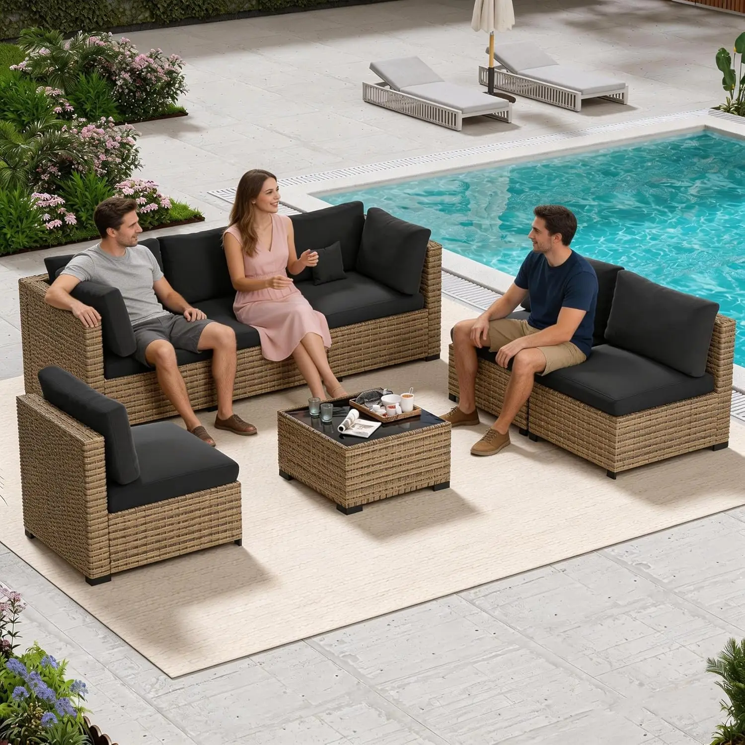 7 Piece Patio Sectional Sofa All-Weather PE Rattan Wicker with Cushions Glass Coffee Table Outdoor Furniture Set, Customized
7 Piece Patio Sectional Sofa All-Weather PE Rattan Wicker with Cushions Glass Coffee Table Outdoor Furniture Set, Customized