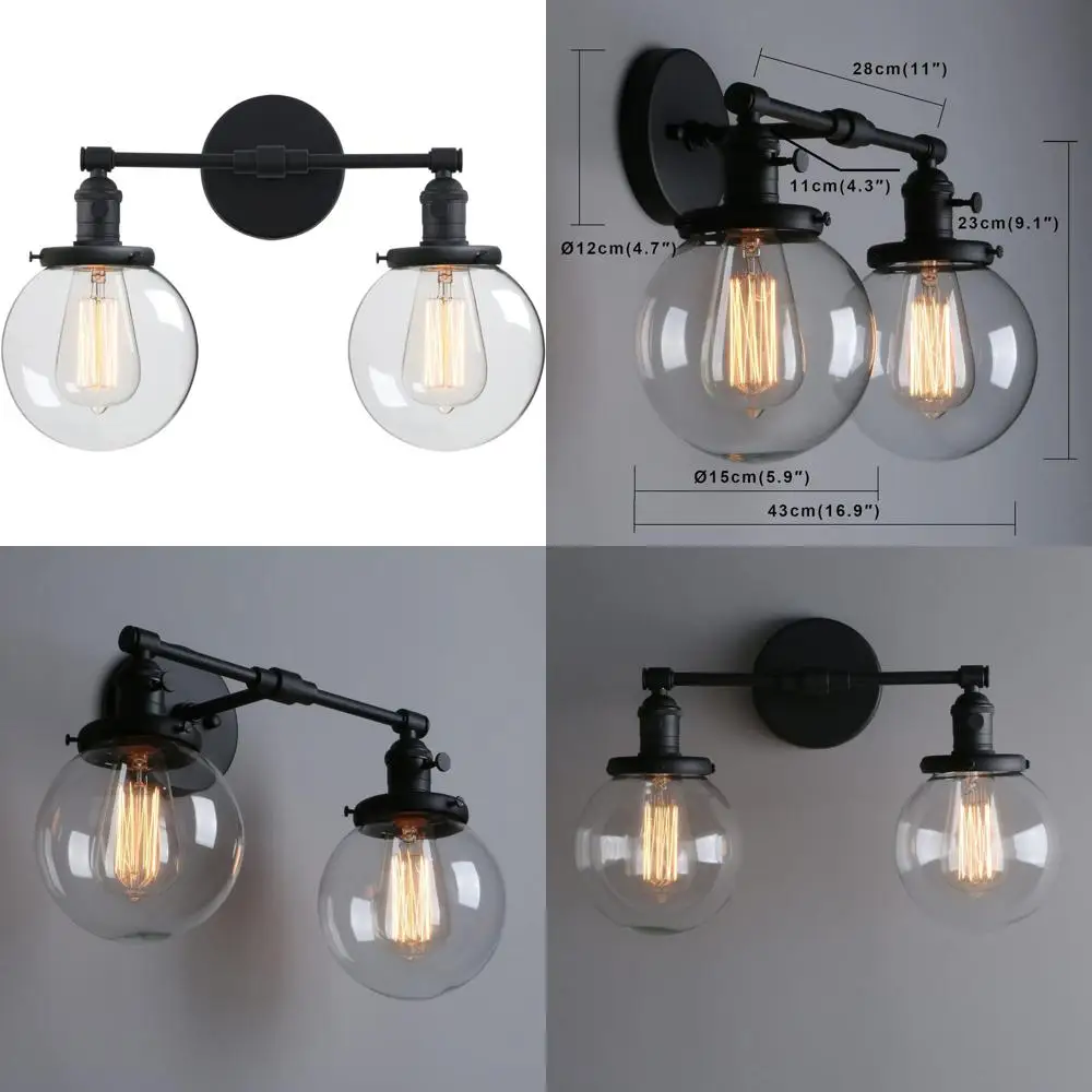 Modern Black Hardwired Wall Sconce with Double Globe Lampshade, 5.9 Shade for Bathroom, Living Room, Hallway, and Bedroom Decor
Modern Black Hardwired Wall Sconce with Double Globe Lampshade, 5.9 Shade for Bathroom, Living Room, Hallway, and Bedroom Decor