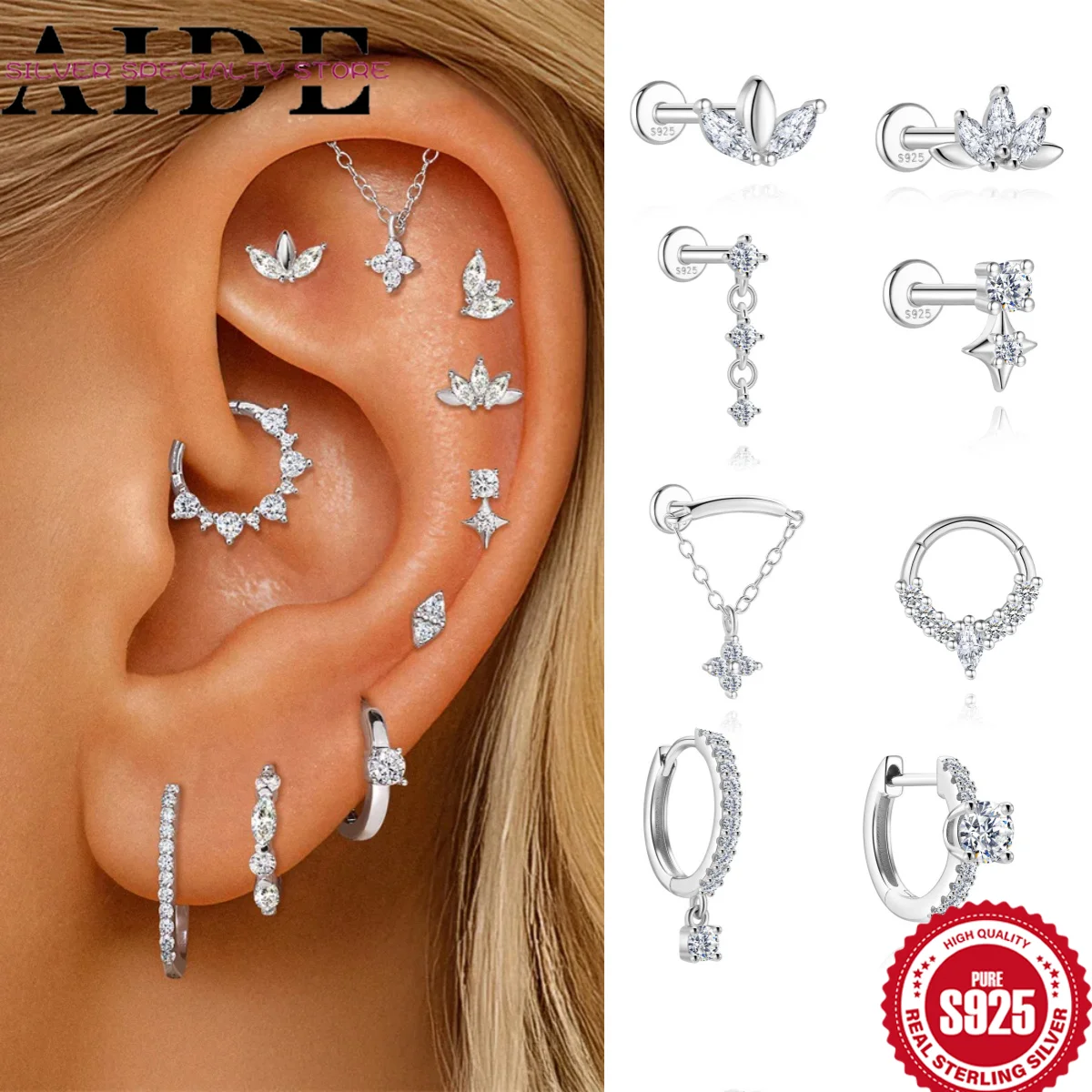 AIDE 1Pc Moissanite Horse Eyes Crown/Star Flower Pendant Piercing Earring Women's 925 Sterling Silver Valentine's Day Gifts
AIDE 1Pc Moissanite Horse Eyes Crown/Star Flower Pendant Piercing Earring Women's 925 Sterling Silver Valentine's Day Gifts