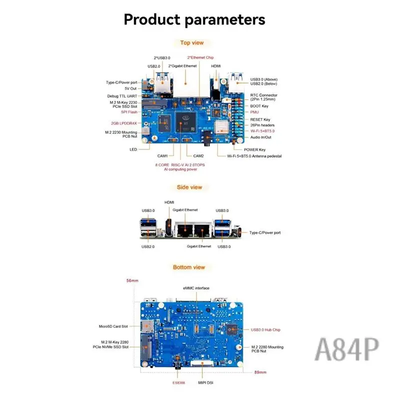 For Orange Pi RV2 Single Board DDR4 8-Core RISC-V 2TOPS AI CPU Wifi BT5.0 Mini PC Board 4G
For Orange Pi RV2 Single Board DDR4 8-Core RISC-V 2TOPS AI CPU Wifi BT5.0 Mini PC Board 4G