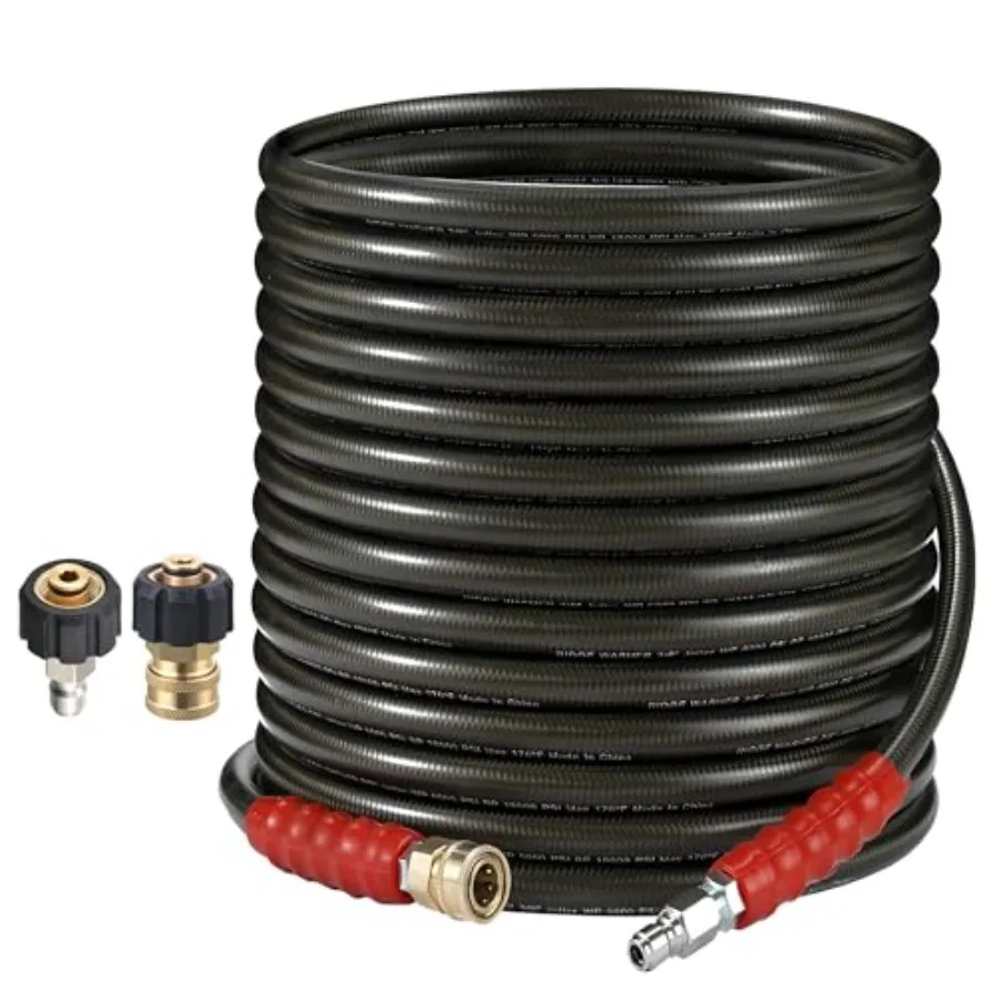 Pressure Washer Hose 50 Feet X 3/8 Inch for Hot and Cold Water 2-Wire Steel Braid Hose R2 3/8 Inch Quick Connect 6000 PSI
Pressure Washer Hose 50 Feet X 3/8 Inch for Hot and Cold Water 2-Wire Steel Braid Hose R2 3/8 Inch Quick Connect 6000 PSI