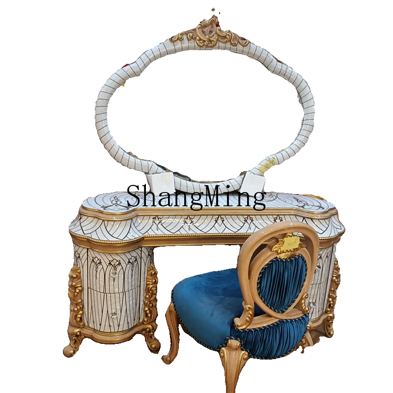 HJ solid wood dresser shell parquet craftsmanship court style luxury classical makeup mirror table stool
HJ solid wood dresser shell parquet craftsmanship court style luxury classical makeup mirror table stool