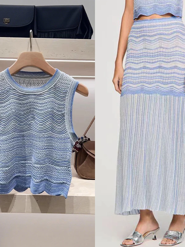 Elegant Wave Pattern Knitted Slim Fit Sleeveless Dress And Skirt Set for Women High Waist Pleated Long Skirt Spring Summer Fa...
Elegant Wave Pattern Knitted Slim Fit Sleeveless Dress And Skirt Set for Women High Waist Pleated Long Skirt Spring Summer Fa...