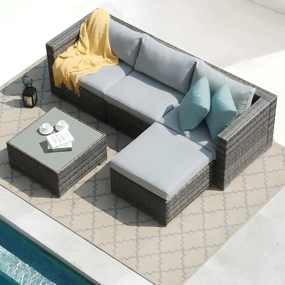 All-Weather Grey PE Wicker Outdoor Patio Sectional Set with Cushions for Backyard, Porch, Garden, and Poolside
All-Weather Grey PE Wicker Outdoor Patio Sectional Set with Cushions for Backyard, Porch, Garden, and Poolside