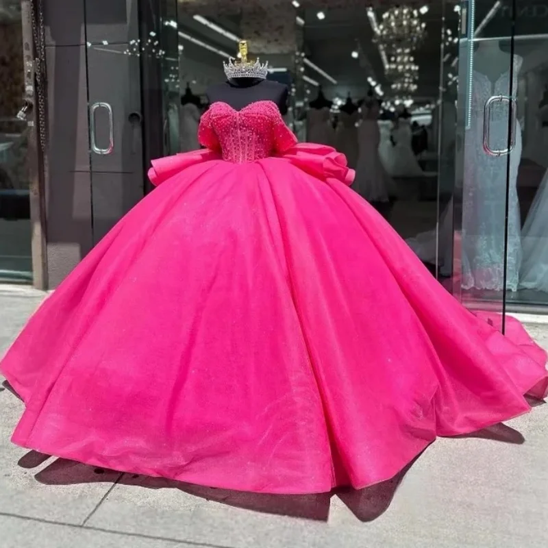 Fuchsia Puffy Glitter Quinceanera Dresses Ball Gown Off The Shoulder with Bow Brithday Prom Vestidos De 15 Quinceañera
Fuchsia Puffy Glitter Quinceanera Dresses Ball Gown Off The Shoulder with Bow Brithday Prom Vestidos De 15 Quinceañera