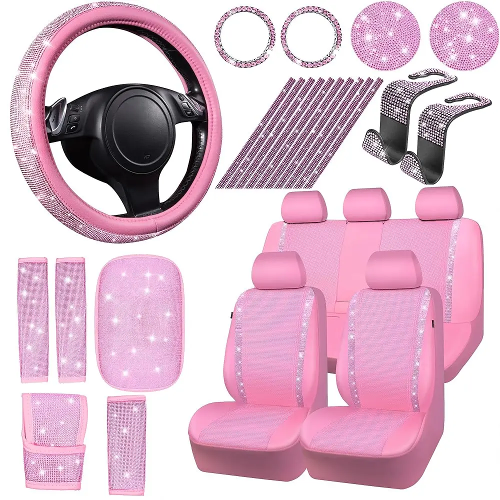 Bling Leather Car Seat Cover Full Set Shining Diamond Sparkly Glitter Pink Bling Car Accessories Set Steering Wheel Cover Se
Bling Leather Car Seat Cover Full Set Shining Diamond Sparkly Glitter Pink Bling Car Accessories Set Steering Wheel Cover Se