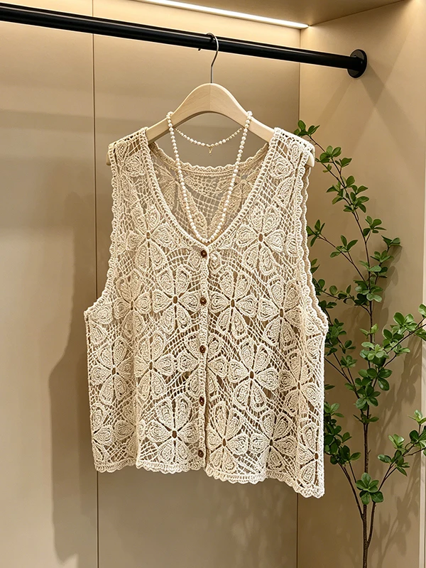 Ladies Summer 2026 Hollow out Hook Flower Vest Versatile Outerwear Slimming Design Age-Defying Casual Fashion Outerwear
Ladies Summer 2026 Hollow out Hook Flower Vest Versatile Outerwear Slimming Design Age-Defying Casual Fashion Outerwear