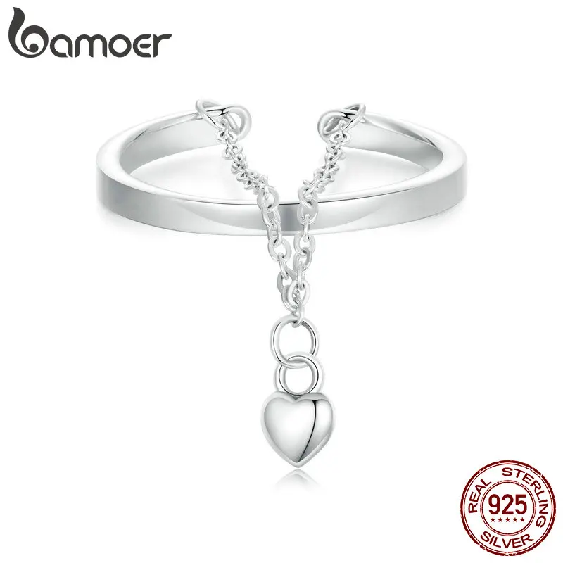 BAMOER 925 Sterling Silver Stackable Heart Chain Double Layer Ring for Women Wedding Adjustable Ring for Mom Sister Wife Friends
BAMOER 925 Sterling Silver Stackable Heart Chain Double Layer Ring for Women Wedding Adjustable Ring for Mom Sister Wife Friends