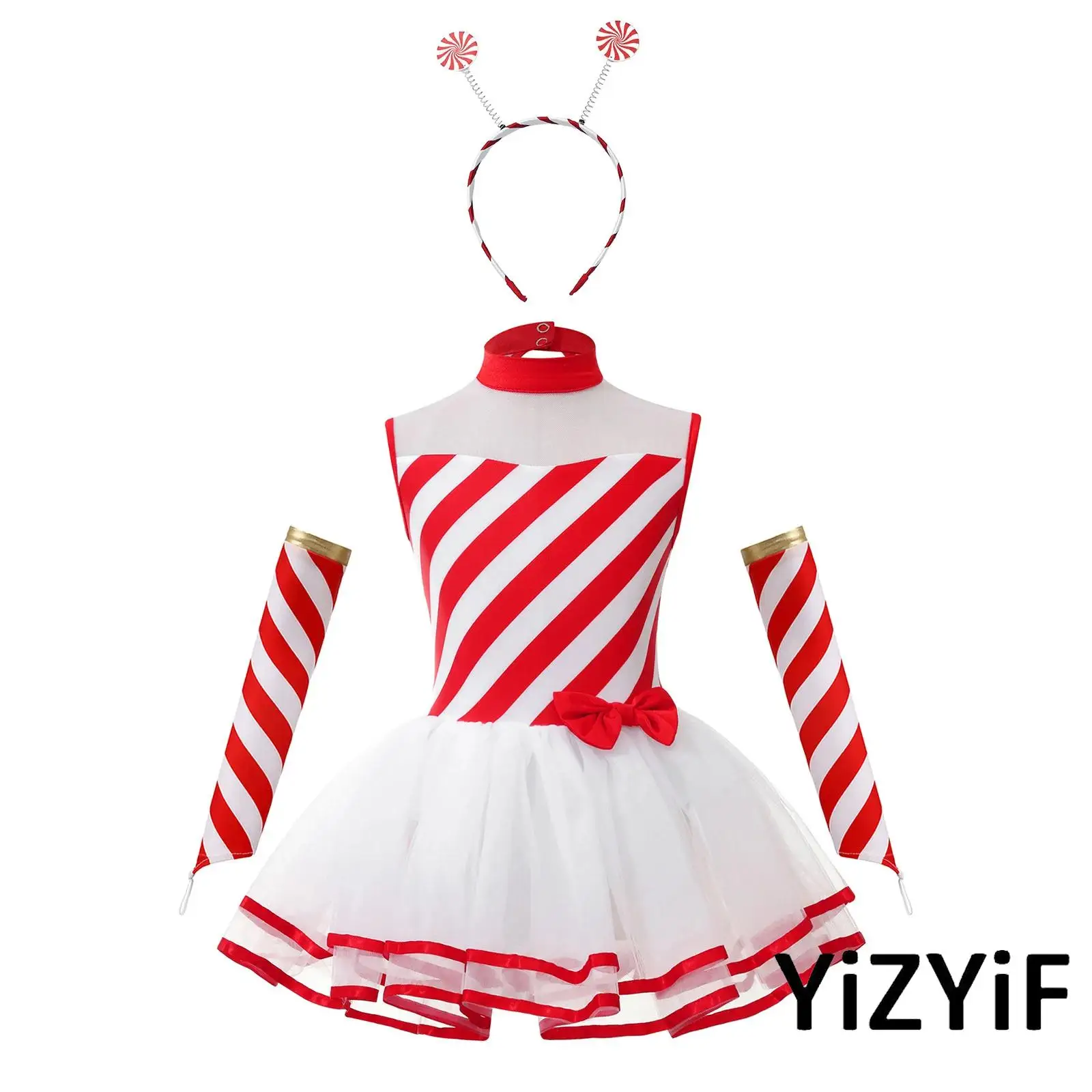 Kids Girls Christmas Costume Sleeveless Striped Mesh Tutu Leotard Dress+ Oversleeves+Hair Hoop Headband for Xmas Santa Dress Up
Kids Girls Christmas Costume Sleeveless Striped Mesh Tutu Leotard Dress+ Oversleeves+Hair Hoop Headband for Xmas Santa Dress Up