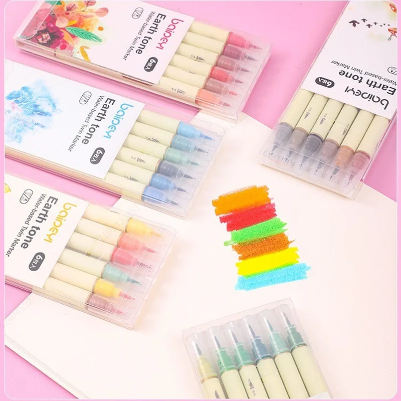 6 Colors Dual Tip Watercolor Art Markers Brush Pen Set Fineliner Drawing for Sketching Calligraphy Painting School Supplies
6 Colors Dual Tip Watercolor Art Markers Brush Pen Set Fineliner Drawing for Sketching Calligraphy Painting School Supplies