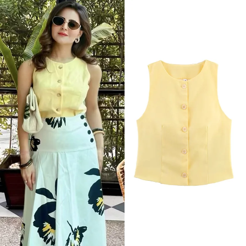TRAF Women Denim Top With Button O Neck Sleeveless Pocket Waistcoat Casual Women‘s Short Tank Top Summer Female Chic Tops
TRAF Women Denim Top With Button O Neck Sleeveless Pocket Waistcoat Casual Women‘s Short Tank Top Summer Female Chic Tops