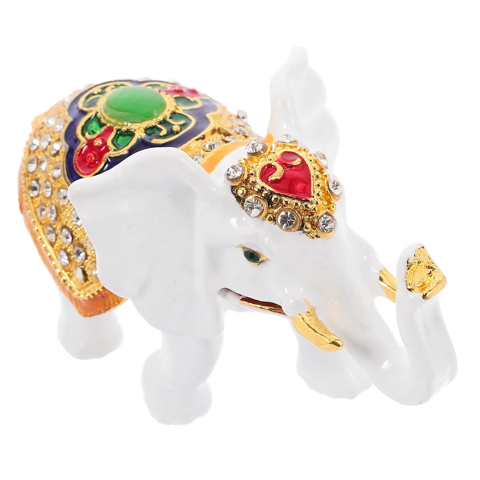 Hinged Elephant Jewelry Box Enamel and Rhinestone Design Hand Painted Metal Trinket Container for Rings Bracelets Home Decor