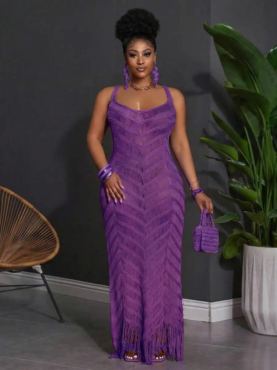 Plus Size Summer Sleeveless Sheer Fringe Maxi Dress
Plus Size Summer Sleeveless Sheer Fringe Maxi Dress