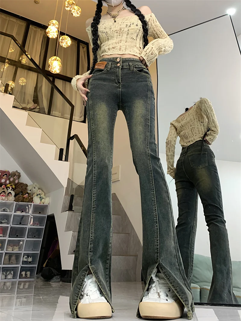 High Waist Slimming American Retro Split Micro Flared Jeans Women's Cement ey Spring New Sle Cleanfit Denim Pants
High Waist Slimming American Retro Split Micro Flared Jeans Women's Cement ey Spring New Sle Cleanfit Denim Pants