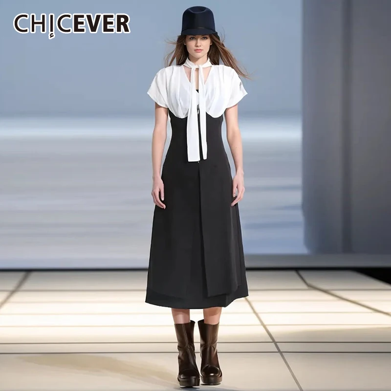 CHICEVE Hit Color Two Piece Sets For Women Scarf Collar Short Sleeve Tops High Waist A Line Midi Skirt Slim Set Female Summer
CHICEVE Hit Color Two Piece Sets For Women Scarf Collar Short Sleeve Tops High Waist A Line Midi Skirt Slim Set Female Summer