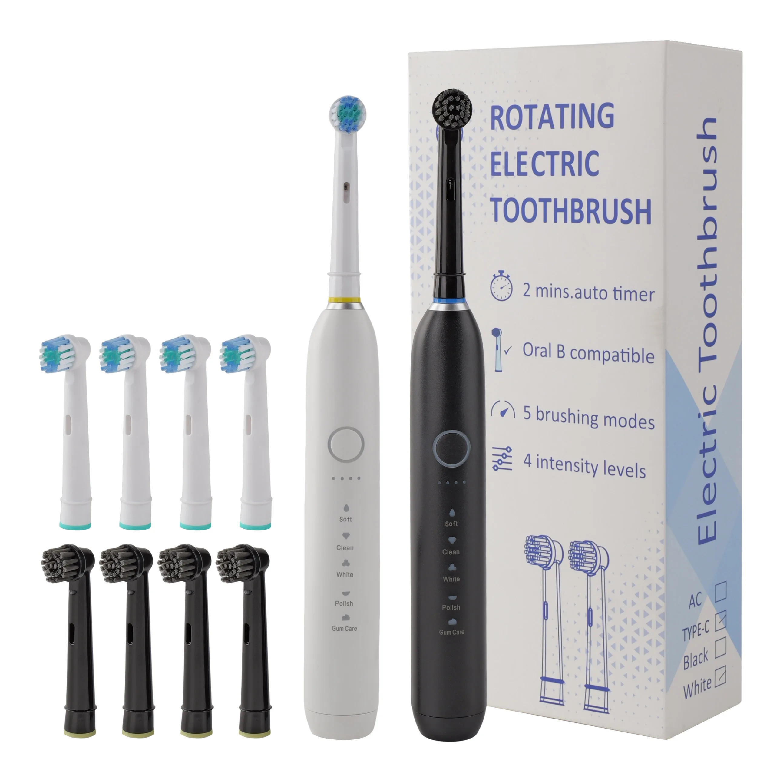 Round-head rotary electric toothbrush, sonic, soft bristles, waterproof, TYPE-C rechargeable, five-speed adjustable.
Round-head rotary electric toothbrush, sonic, soft bristles, waterproof, TYPE-C rechargeable, five-speed adjustable.
