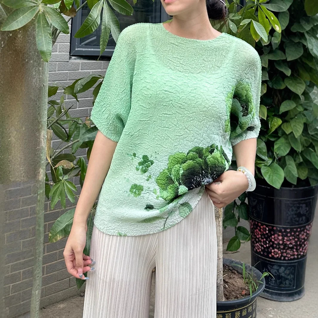 Женский плиссированный топ с принтом Miyake, новинка лета 2025, модная свободная темпераментная футболка с рукавами «летучая мышь» и коротким рукавом
Женский плиссированный топ с принтом Miyake, новинка лета 2025, модная свободная темпераментная футболка с рукавами «летучая мышь» и коротким рукавом