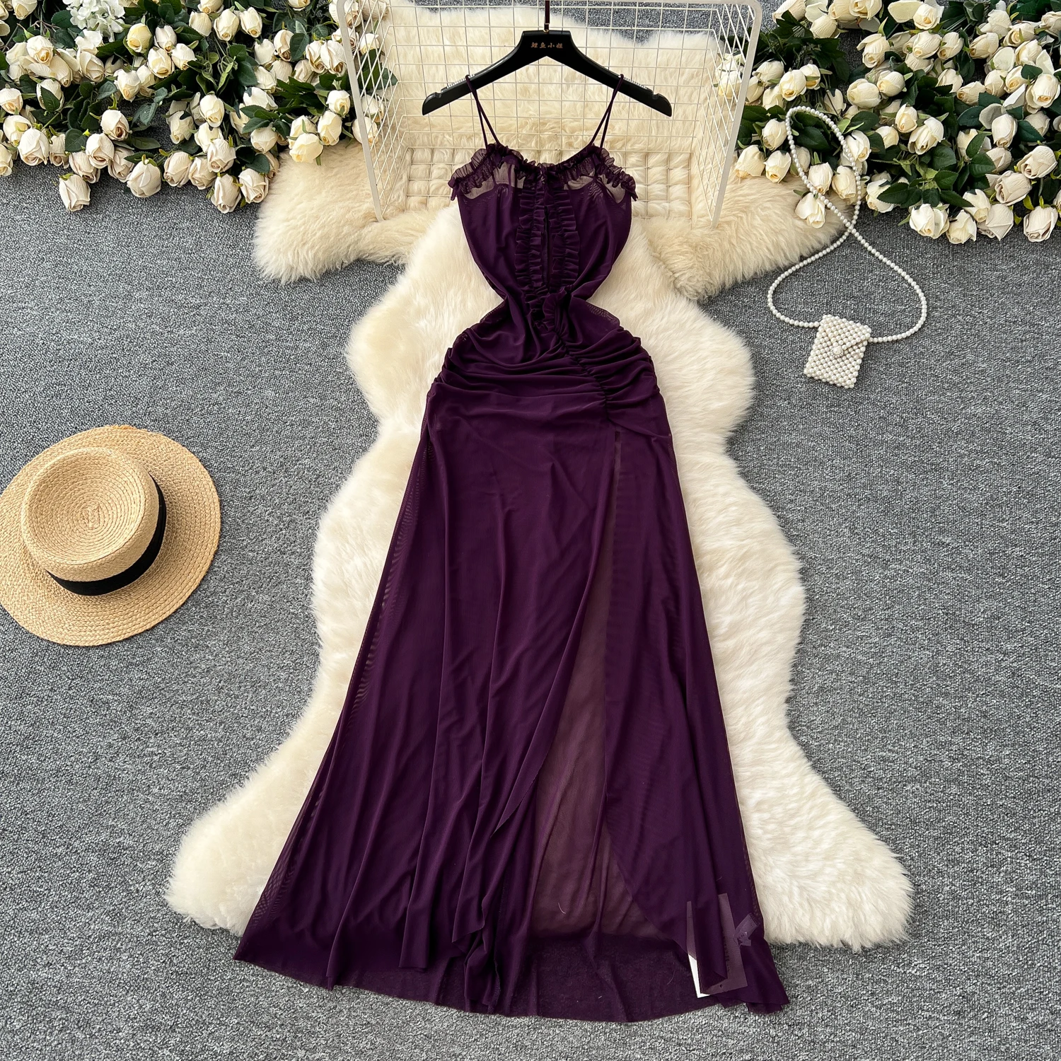 Women Beach hollow out lace Ruched Sexy Dress Chic Vintage French Fashion Vestidos Party Elegant Fashion Dresses Y2k 
Women Beach hollow out lace Ruched Sexy Dress Chic Vintage French Fashion Vestidos Party Elegant Fashion Dresses Y2k