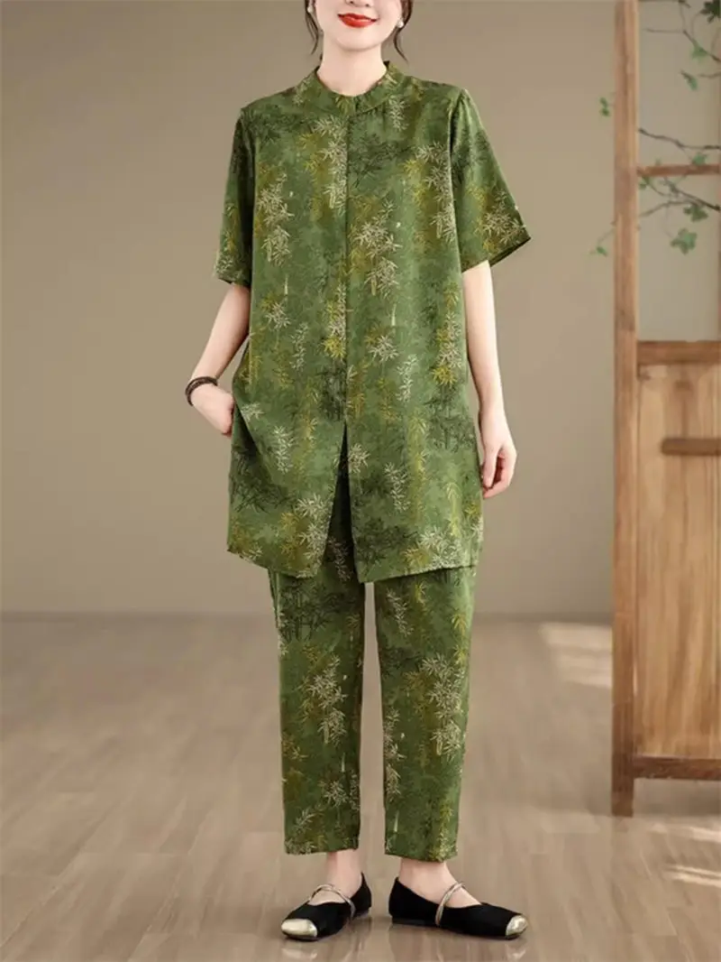 Retro Printed Casual Set For 2024 Summer New Fashion Stand Collar Short Sleeve Loose Shirt Wde Leg Pants Two-Piece Outfits K1459
Retro Printed Casual Set For 2024 Summer New Fashion Stand Collar Short Sleeve Loose Shirt Wde Leg Pants Two-Piece Outfits K1459