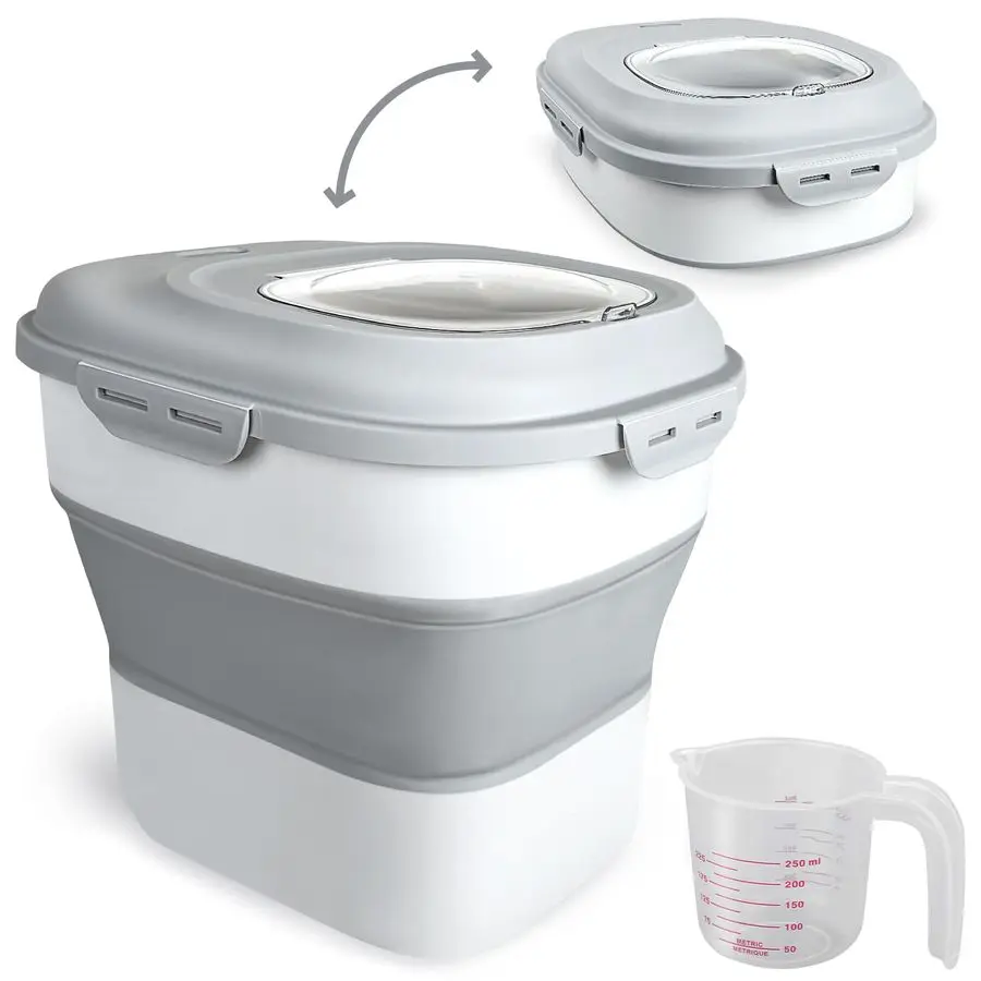 Контейнеры для хранения риса, складные емкости для сухих продуктов от 20 до 50 фунтов с герметичной откидной крышкой и колесиками, для кухонной кладовой
Контейнеры для хранения риса, складные емкости для сухих продуктов от 20 до 50 фунтов с герметичной откидной крышкой и колесиками, для кухонной кладовой