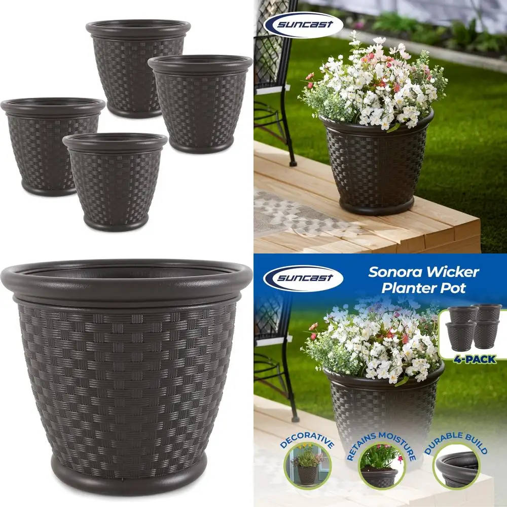 suncast 4 pack sonora 18 inch lightweight durable plastic wicker decorative flower planter pot for yard, garden, indoor or outdo
suncast 4 pack sonora 18 inch lightweight durable plastic wicker decorative flower planter pot for yard, garden, indoor or outdo