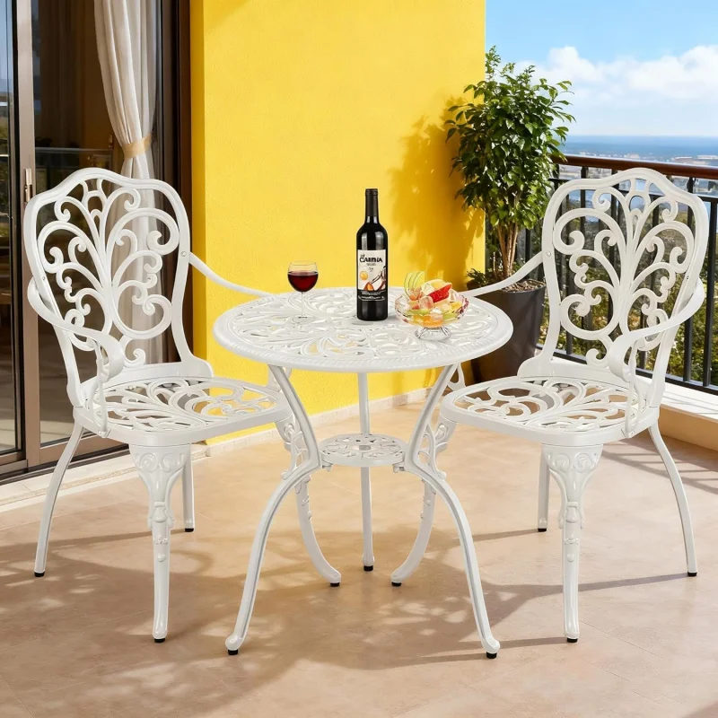 White 3-Piece Cast Aluminum Bistro Set – Rust-Resistant Table with Hole & 2 Chairs Small Patio
White 3-Piece Cast Aluminum Bistro Set – Rust-Resistant Table with Hole & 2 Chairs Small Patio