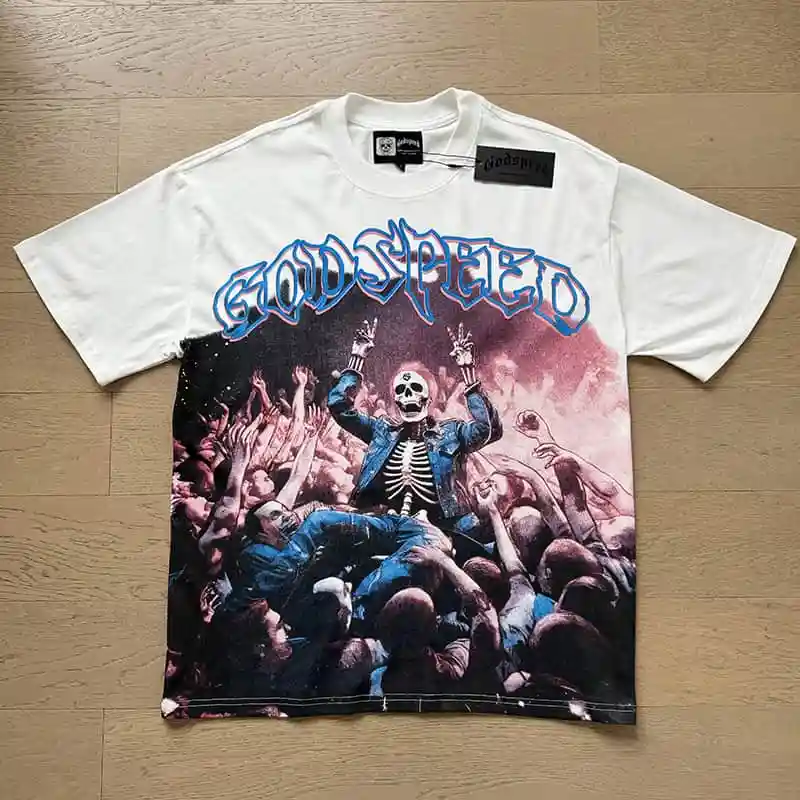 25ss Godspeed Short Sleeve Men Women Tee Tops High Street Retro Skull Harajuku Style God Speed T-shirt
25ss Godspeed Short Sleeve Men Women Tee Tops High Street Retro Skull Harajuku Style God Speed T-shirt