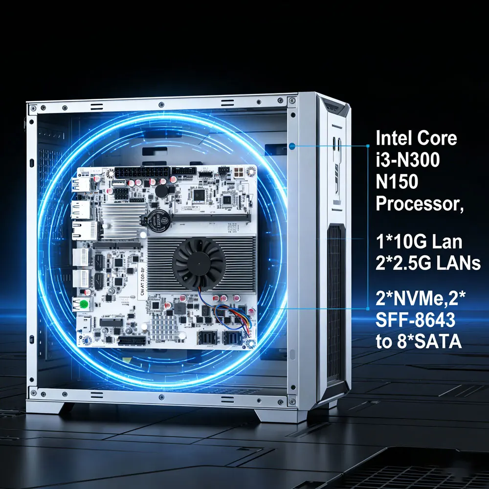 Материнская плата Mini-ITX на 8 отсеков для Intel Core i3-N300/N150, 1*10G, 2*2.5G LAN, 8 SATA, для домашнего сервера, NAS-хранилища, фаервола, виртуализации
Материнская плата Mini-ITX на 8 отсеков для Intel Core i3-N300/N150, 1*10G, 2*2.5G LAN, 8 SATA, для домашнего сервера, NAS-хранилища, фаервола, виртуализации