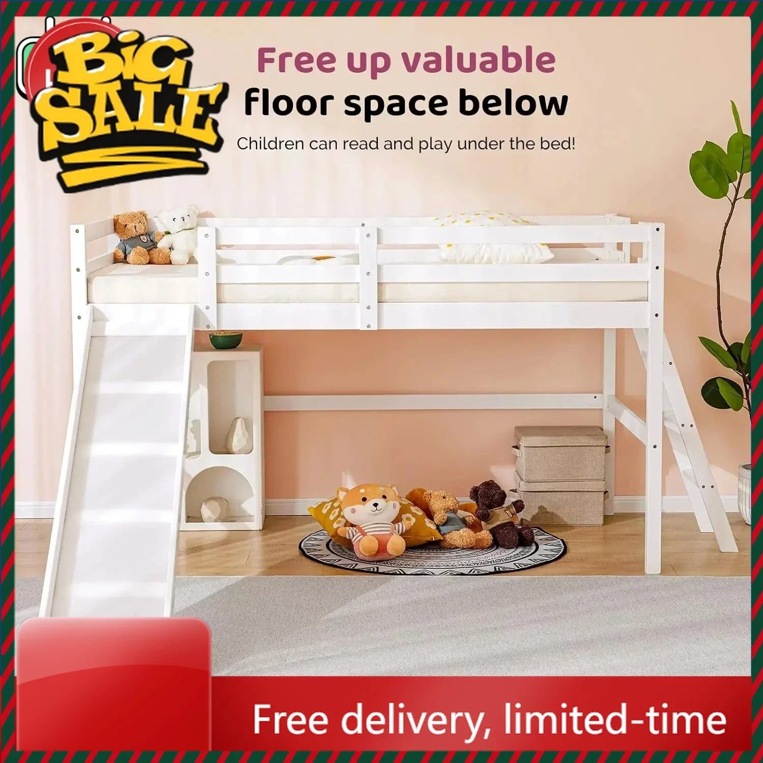 Time-limitedTwin Loft Bed with Slide for Boys Girls Space Saving Pine Wood Guardrail Ladder
Time-limitedTwin Loft Bed with Slide for Boys Girls Space Saving Pine Wood Guardrail Ladder