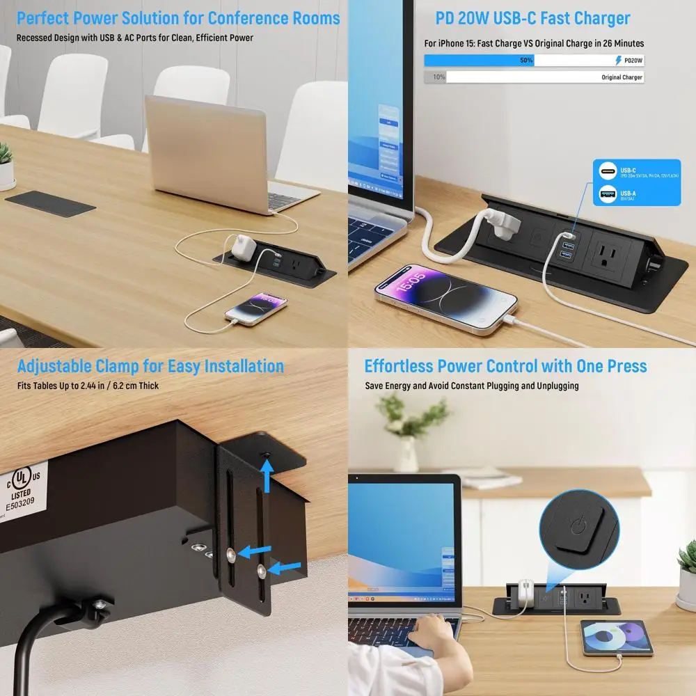 6 Outlet Surge Protector with 2 USB-A and 1 USB-C Ports, 20W PD Charging, UL Certified, Black
6 Outlet Surge Protector with 2 USB-A and 1 USB-C Ports, 20W PD Charging, UL Certified, Black