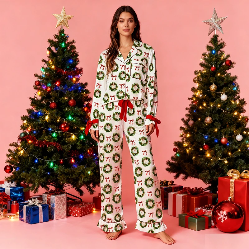 Christmas Pajamas for Women Bow Tie Long Sleeve Blouse Shirt Loose Fit Pants Satin Silk Funny Graphic 2 Piece Pjs Set Sleepwear
Christmas Pajamas for Women Bow Tie Long Sleeve Blouse Shirt Loose Fit Pants Satin Silk Funny Graphic 2 Piece Pjs Set Sleepwear