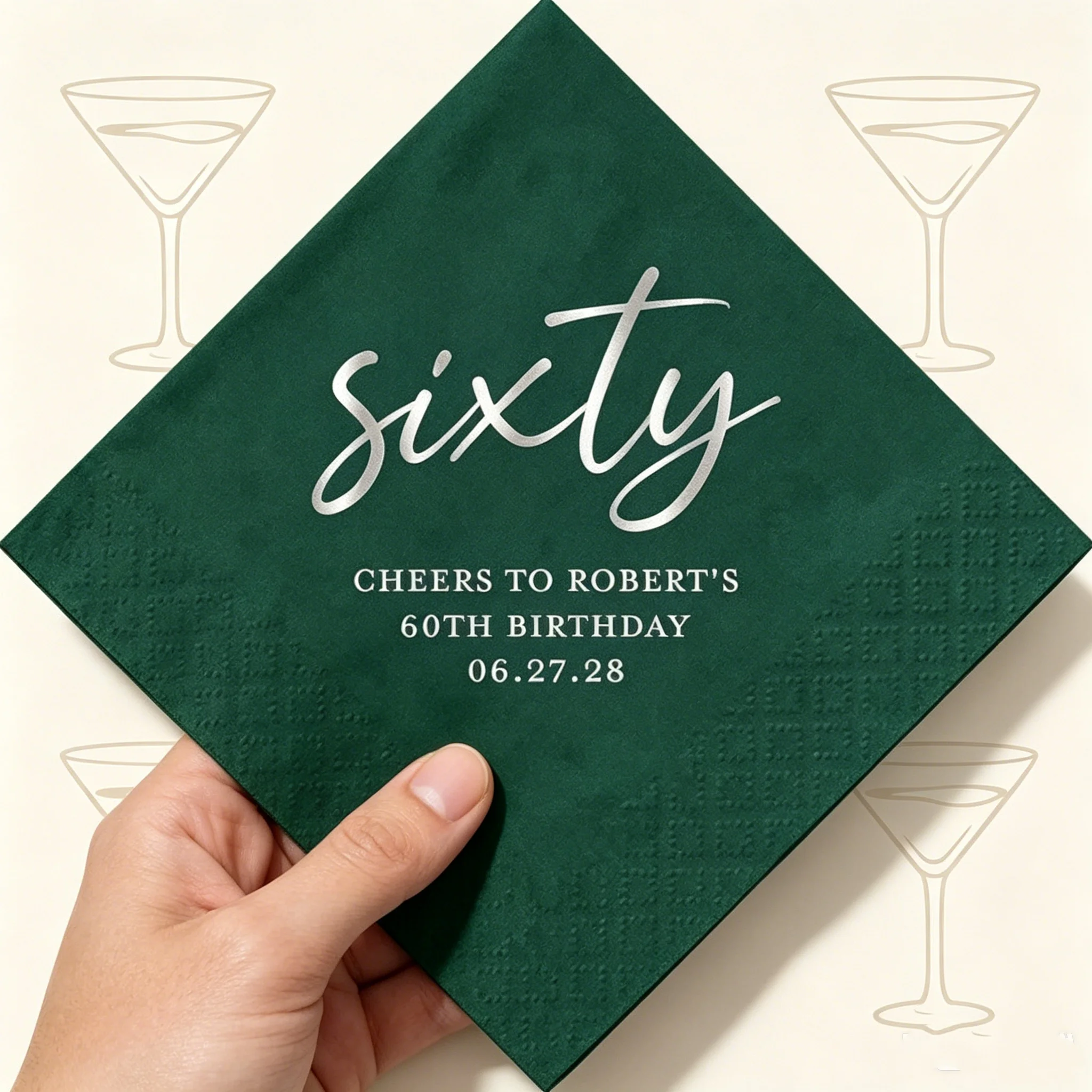 50pcs Custom Cheers to Sixty Birthday Napkins, Personalized Name & Date Disposable Cocktail Napkins, Multi-Colors for 60th Birth
50pcs Custom Cheers to Sixty Birthday Napkins, Personalized Name & Date Disposable Cocktail Napkins, Multi-Colors for 60th Birth