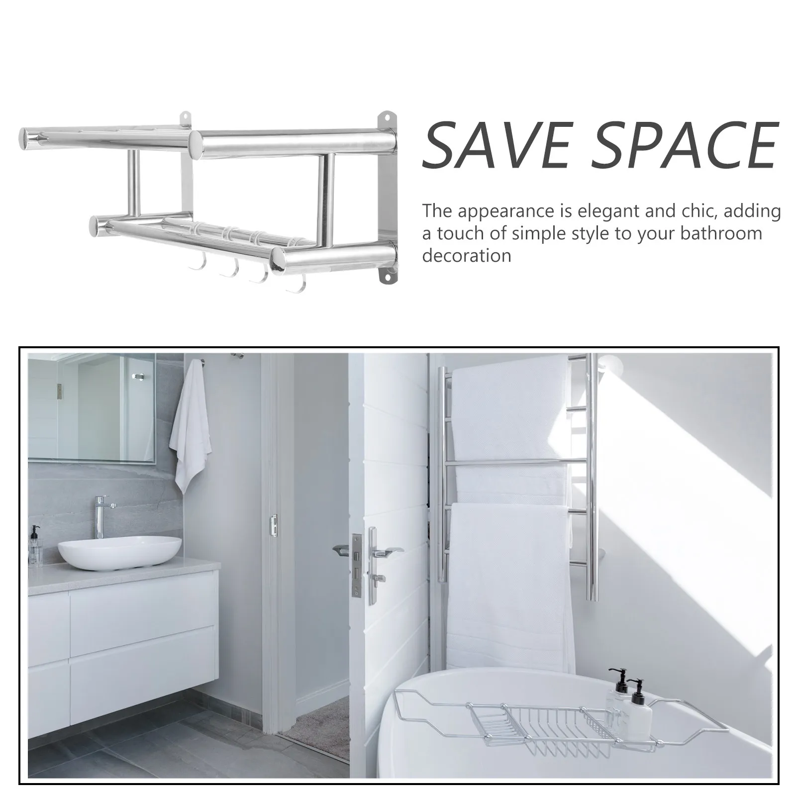 Stainless Steel Towel Rack Wall Mounted Bathroom Shelf Organizer Heavy Duty Storage for Shower Kitchen Sundries Modern Rustproof
Stainless Steel Towel Rack Wall Mounted Bathroom Shelf Organizer Heavy Duty Storage for Shower Kitchen Sundries Modern Rustproof