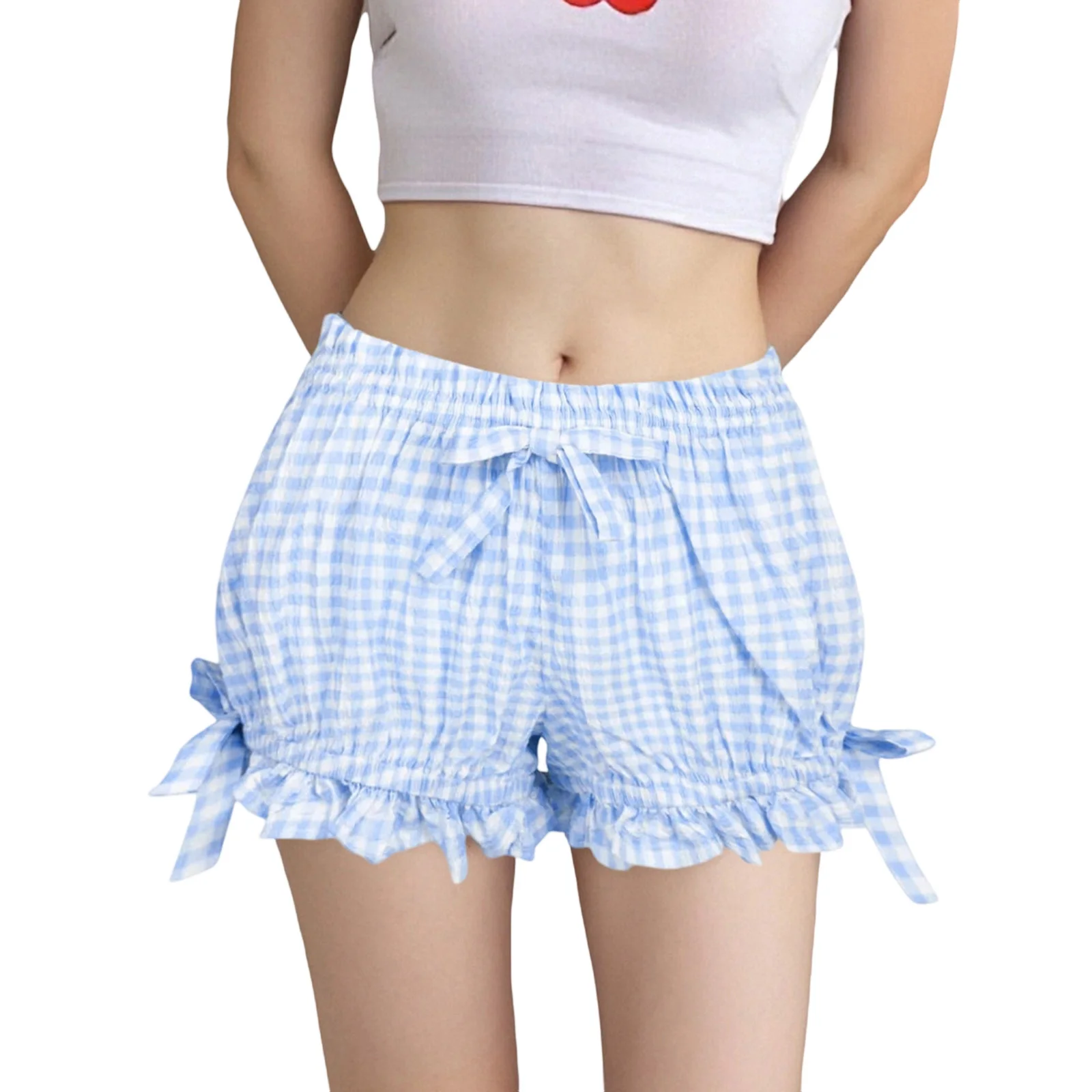 Women Bloomer Shorts Summer Elastic Waist Plaid Casual Shorts Bows Streetwear for Daily
Women Bloomer Shorts Summer Elastic Waist Plaid Casual Shorts Bows Streetwear for Daily